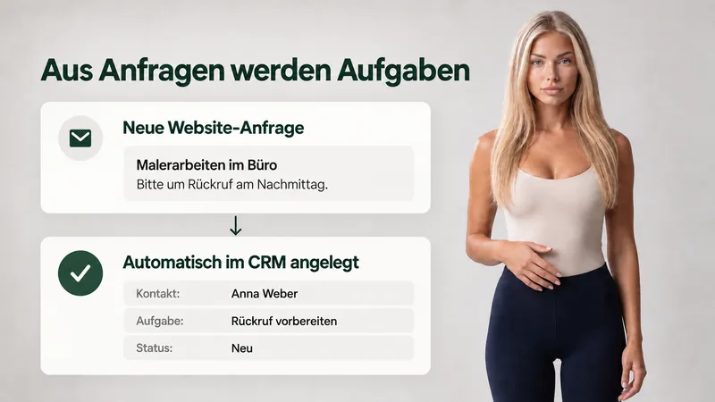 Illustration: Eine Website-Anfrage wird zur CRM-Aufgabe