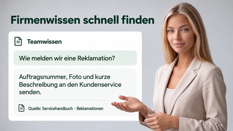 Tine neben einer Antwort zum Reklamationsablauf mit Verweis auf das Servicehandbuch.
