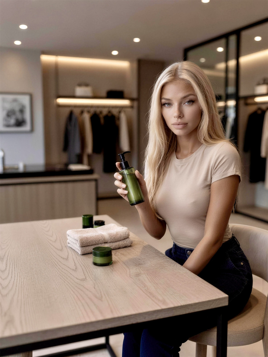 Tine zeigt die Pflegeflasche am Tisch.