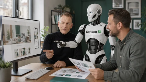 Kai von Kunden KI in einer gestalteten Arbeitsszene.