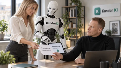 Kai von Kunden KI in einer gestalteten Arbeitsszene.