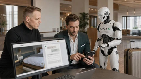 Kai von Kunden KI in einer gestalteten Arbeitsszene.