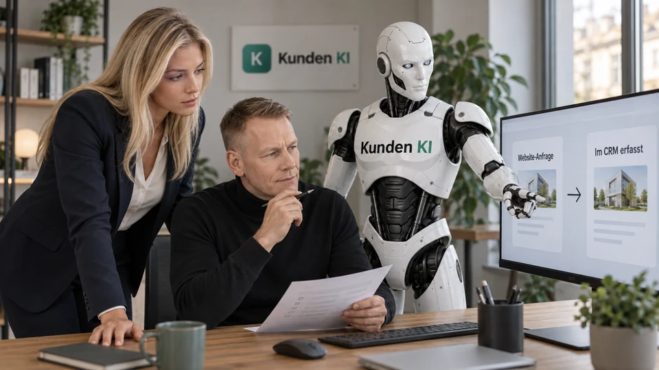 Kai erklärt im Team, wie eine Website-Anfrage als Vorgang ins CRM gelangt.