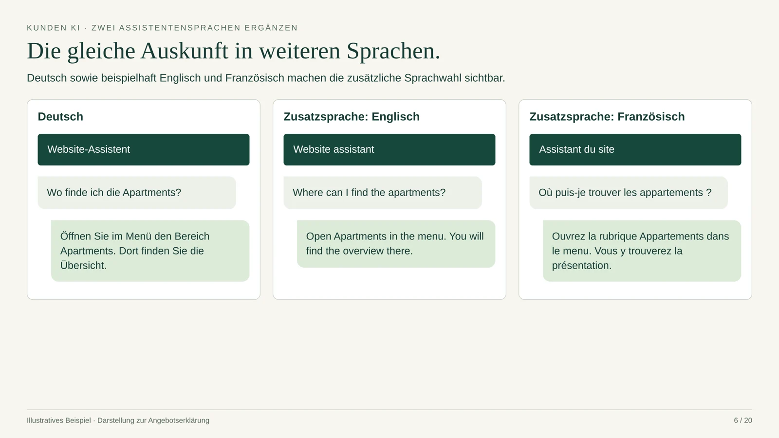 Zwei Assistentensprachen ergänzen: Die gleiche Auskunft in weiteren Sprachen.
