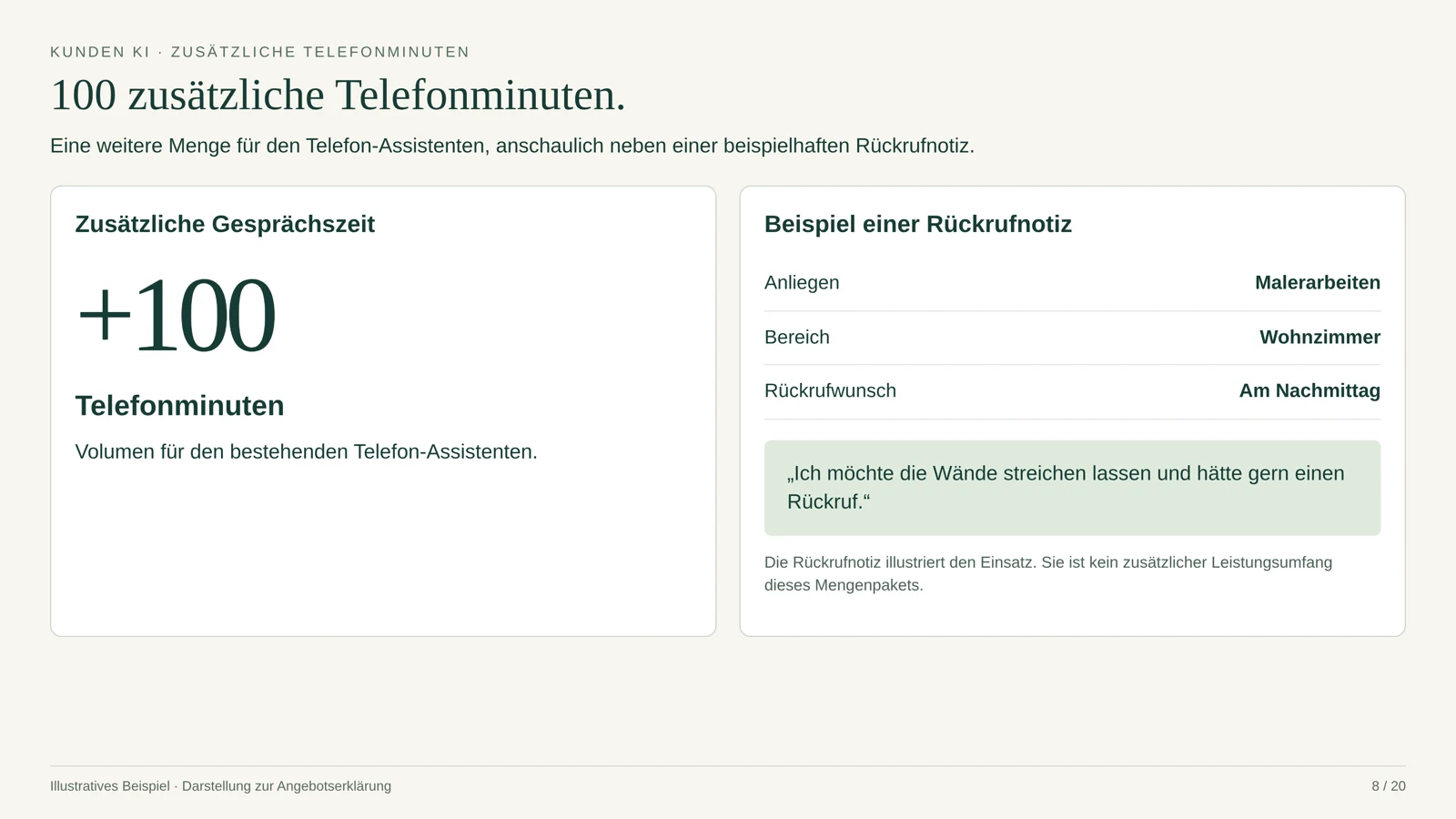 Zusätzliche Telefonminuten: 100 zusätzliche Telefonminuten.